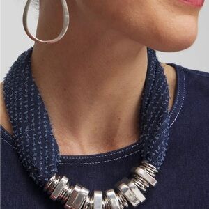 Chico's Navy and Silver Scarf Necklace